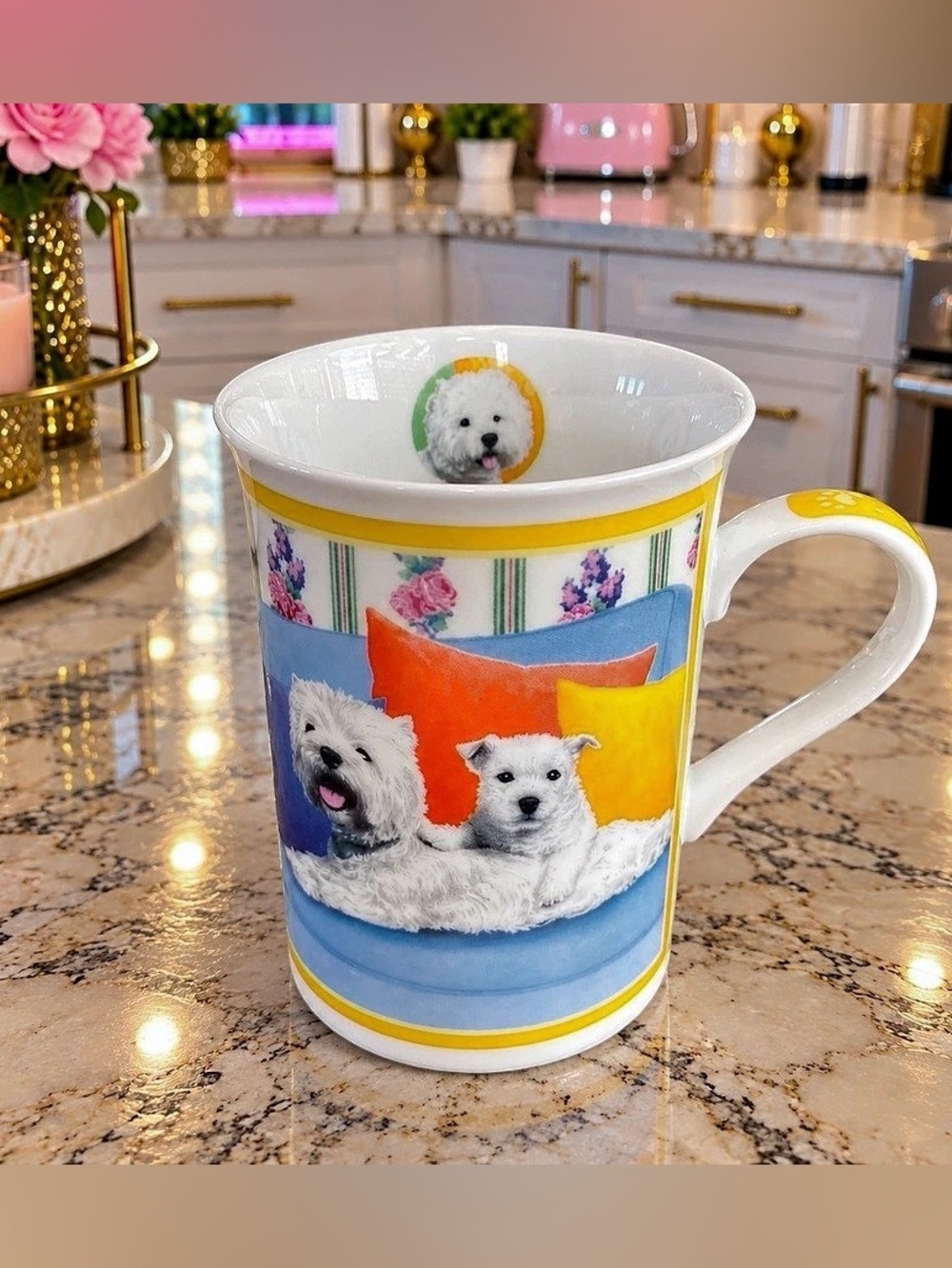 the Danbury Mint  Wonderful Westies “Sitting Pretty” Westie Dog Mug in White & B